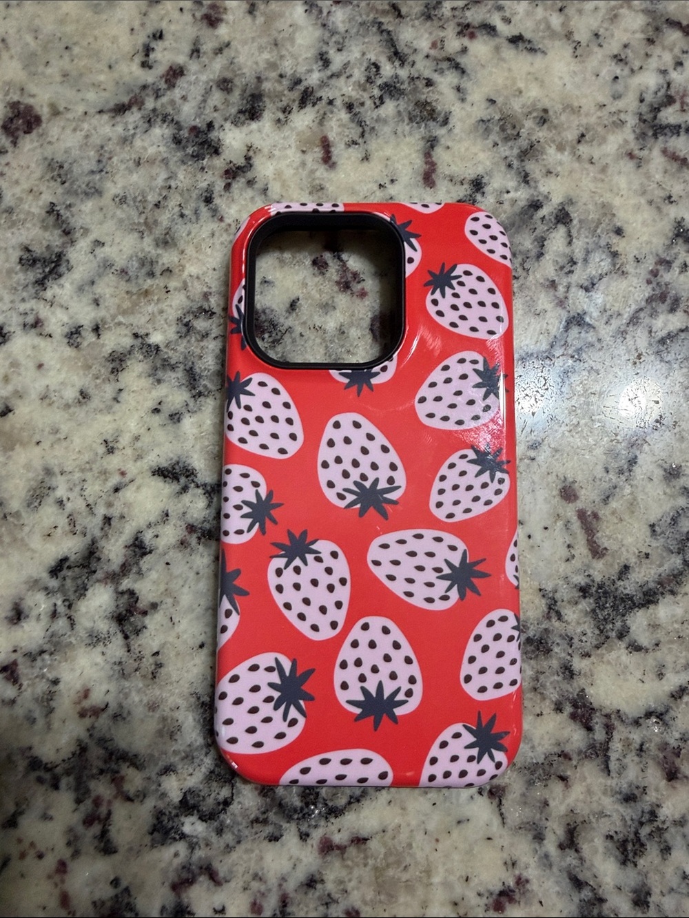 Red Strawberry Pattern Phone Case with Pink Accents